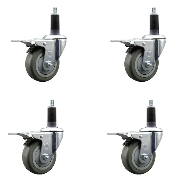 Service Caster 3.5'' Gray Poly Swivel 1-1/8'' Expanding Stem Caster Set Total Lock Brake, 4PK SCC-EXTTL20S3514-PPUB-118-4 - main